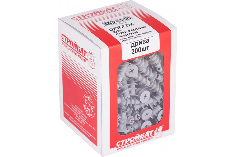 ДЮБЕЛЬ СТРОЙБАТ Д/ГИПСОКАРТОНА DRIVA НЕЙЛОН 200ШТ 936