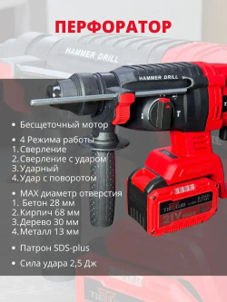 Набор 2в1 аккумуляторного инструмента TIELLIO: УШМ, Перфоратор бесщеточные 2 АКБ LI-ION 6Ач