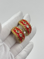 Серьги полукольца с красной эмалью
