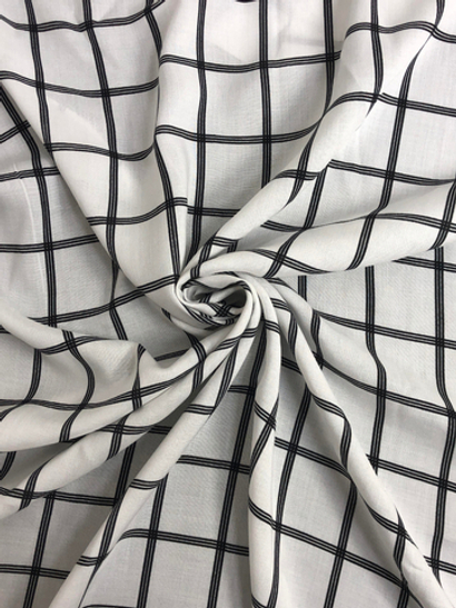 Штапель принт клетка черная на молочном BST3342 D03C2