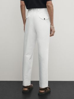 Massimo Dutti Брюки чинос из хлопкового льна, белый