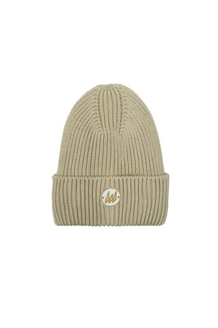 Шапка бини зимняя для девочки (бежевая с золотом)