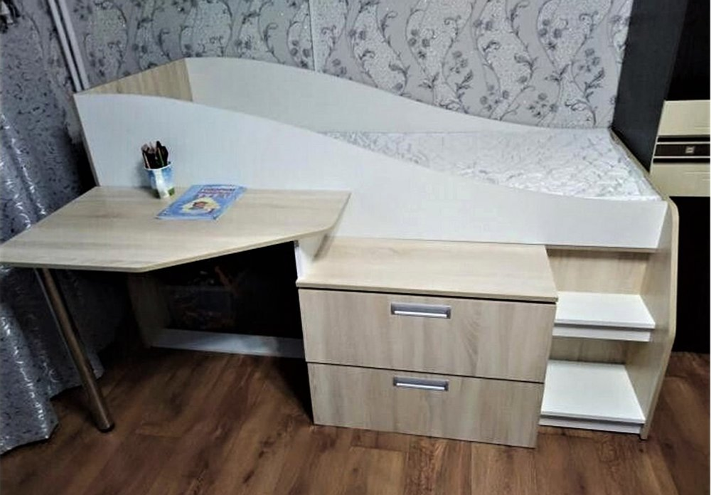 Кровать чердак Скаут сонома/белый 800