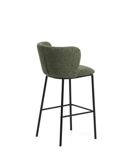 Барный стул Ciselia из темно-зеленого шенилла с ножками из черной стали