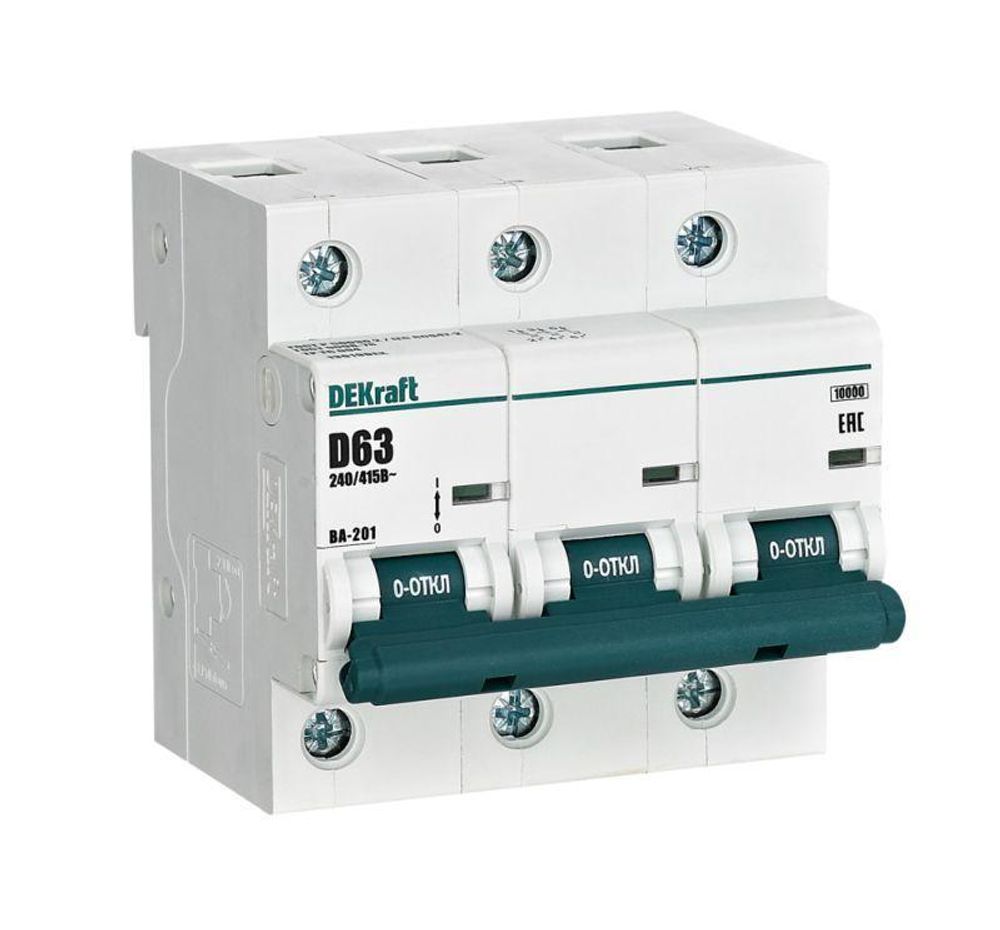 Выключатель автоматический модульный 3п D 63А 10кА ВА-201 DEKraft 13019DEK