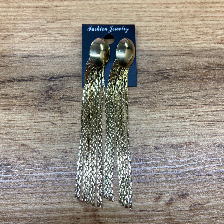 Серьги англ.заст. Bogema пластина овал выпуклый цепочки жгутики металл золотистый желтый