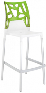 Стул пластиковый барный Papatya Ego-Rock Bar, сатинированный алюминий, белый, зеленый