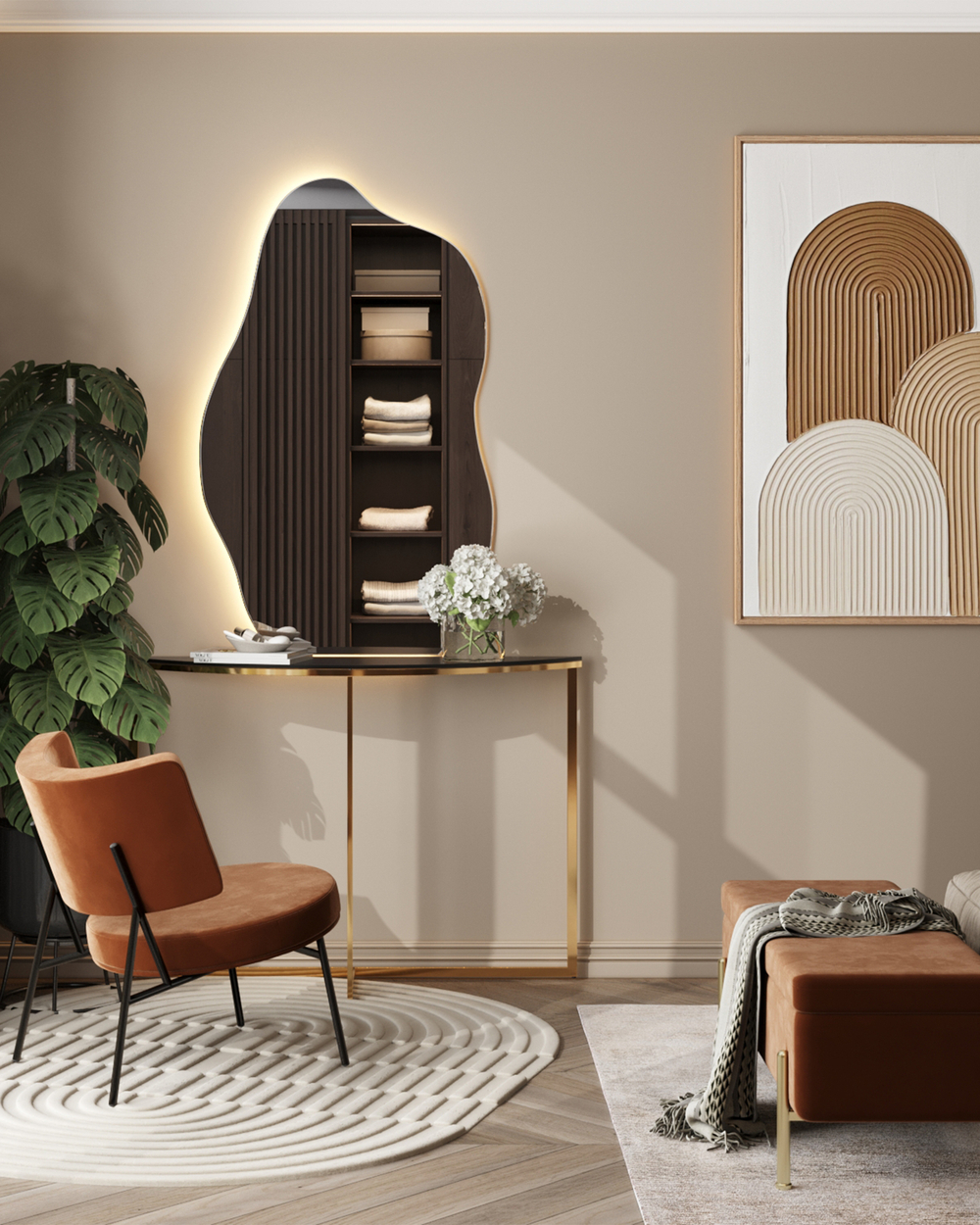 Консоль полукруглая АЛЬБА 115*30 золото стекло черное