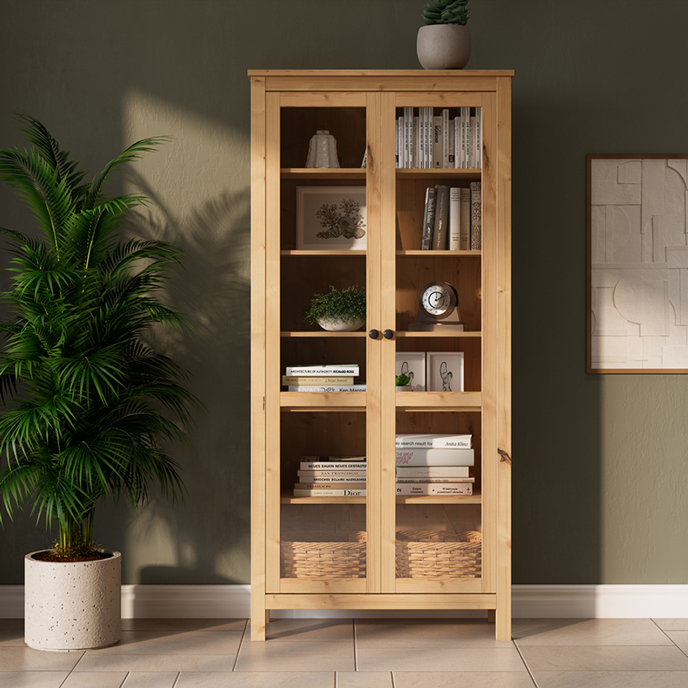 Шкаф-витрина Хемнэс Hemnes/Кымор, ст/ст 90х198х37 см, светло-коричневый