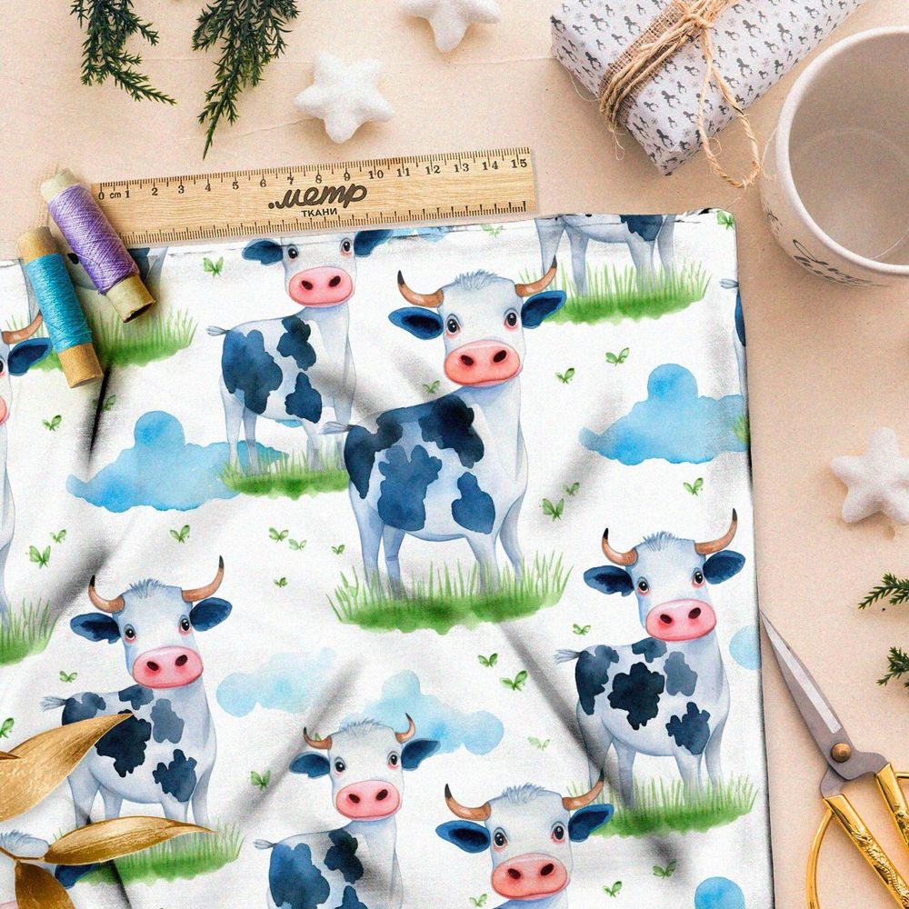 Ткань Ниагара Софт анимационные коровы