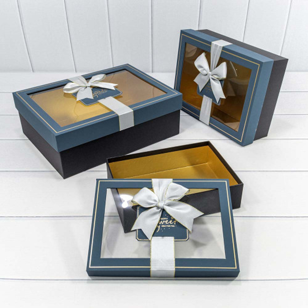 Коробка 33.5х25х11.5 см Набор 3 шт с окошком (Синий, Черный)