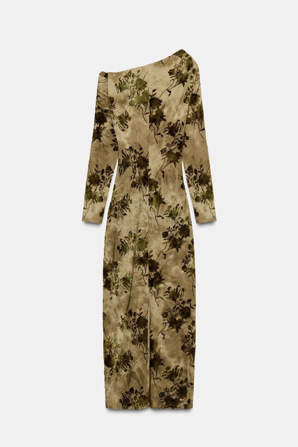 ZARA ПЛАТЬЕ ИЗ ФЛОКА СО СБОРКАМИ, СВЕТЛО-БЕЖЕВЫЙ