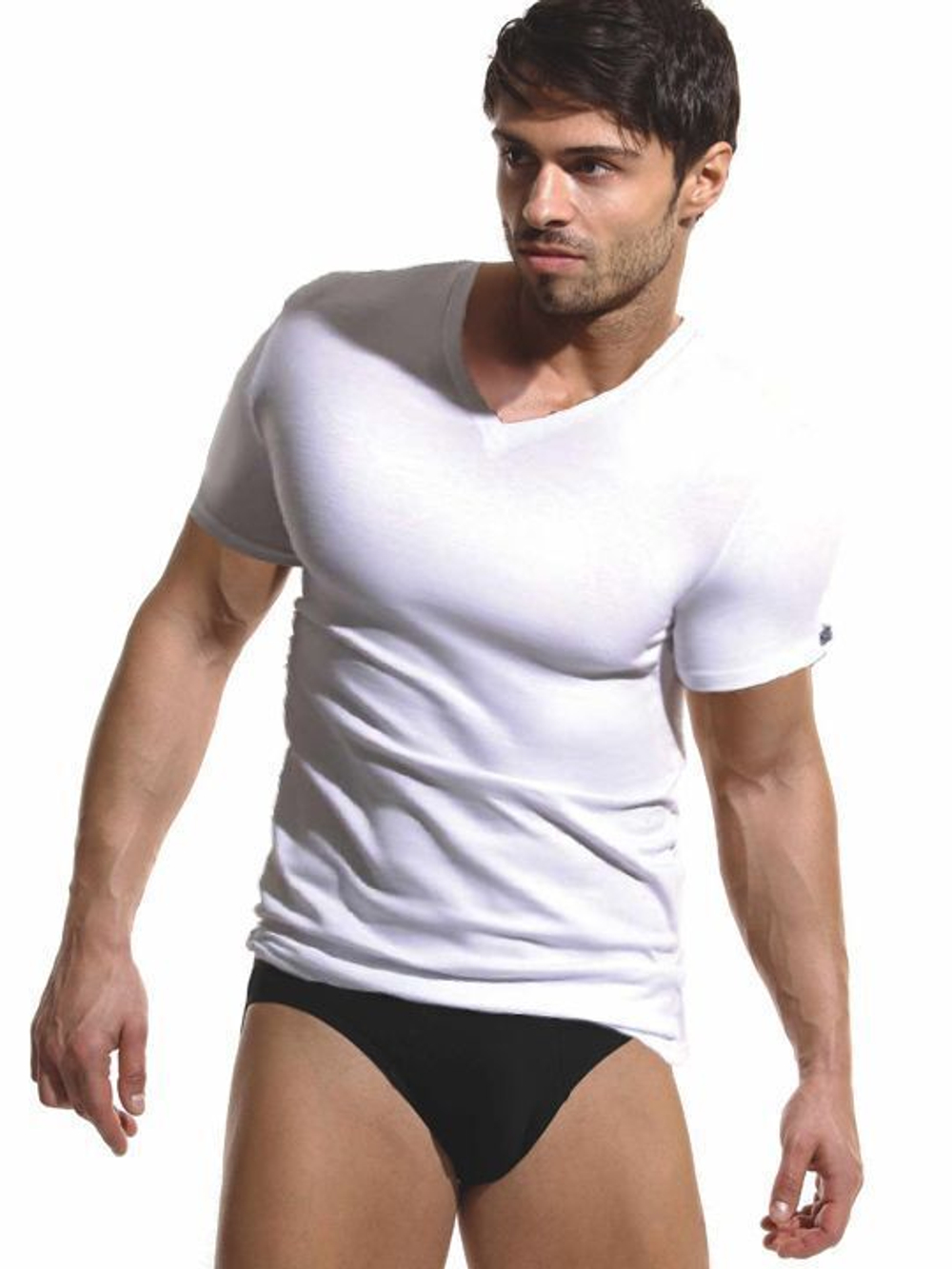 Мужская хлопковая футболка с V-образным вырезом горловины (Размер: L) (Цвет: красный)