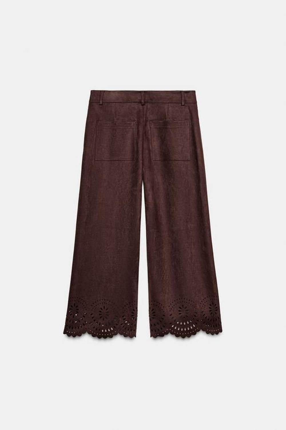 ZARA БРЮКИ-КЮЛОТЫ ИЗ ИСКУССТВЕННОЙ ЗАМШИ С ПЕРФОРИРОВАННЫМ НИЗОМ, КОРИЧНЕВЫЙ