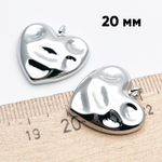 Подвеска Сердце, цвет серебро (родий), размер 20*20 мм, цена за 1 шт