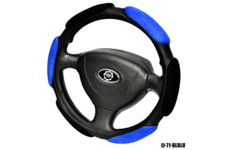 Оплетка на руль круглая Coolpart MAXIMAL (37*38) к/з+замша черный/шов синий JJ-71-BLBLU