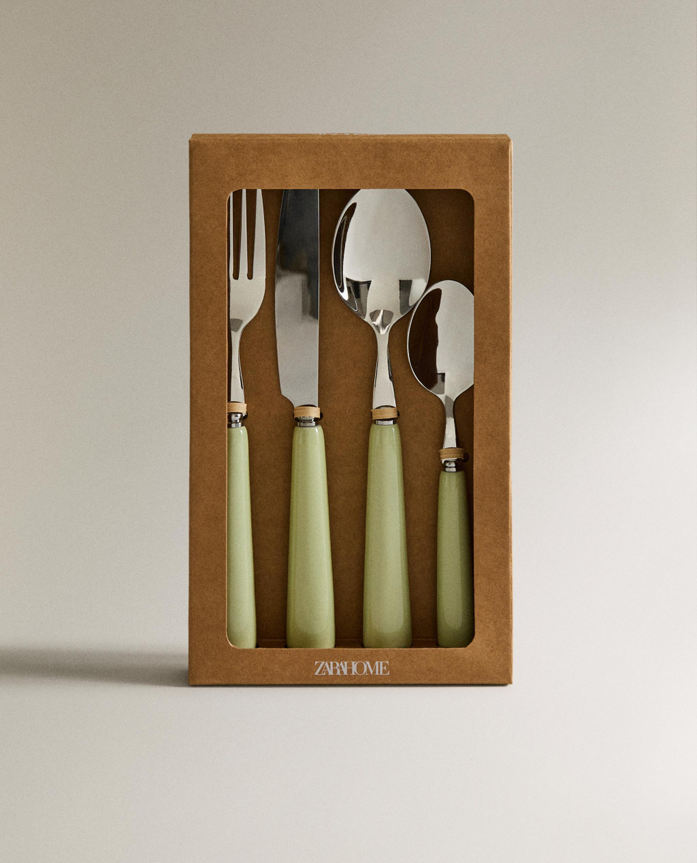 Zara Home набор столовых приборов из нержавеющей стали, цвет зелёный, 22 см