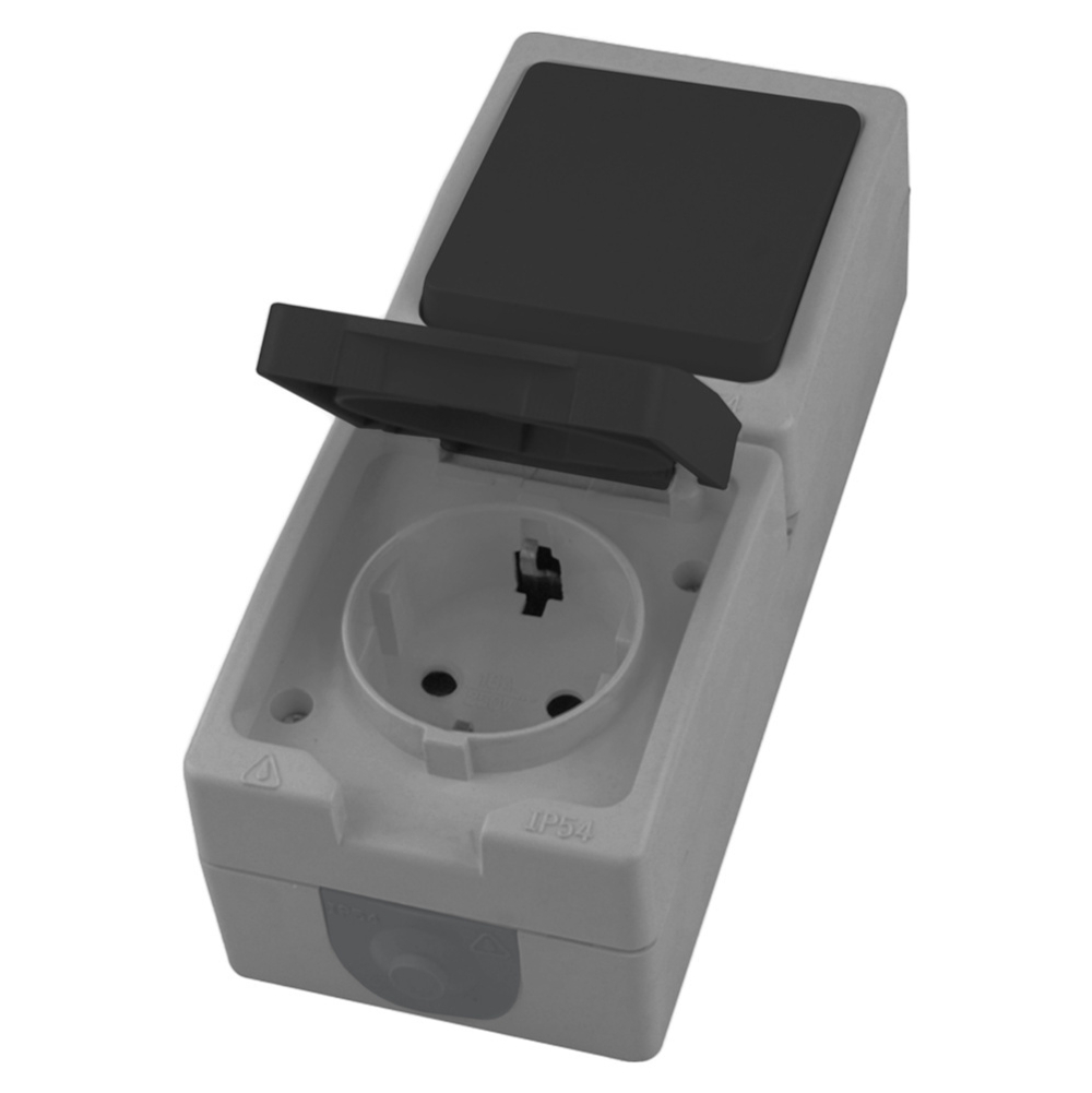 Блок вертикальный: розетка 1-местная с/з+ выключатель 1-клавишный STEKKER, PST16-11-54/10-111-54, серый/графит 49725