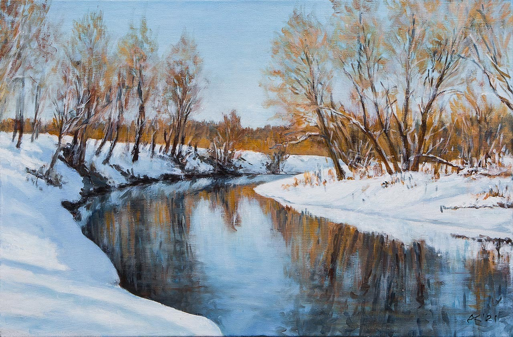 Картина маслом "Весенняя излучина" Костромин