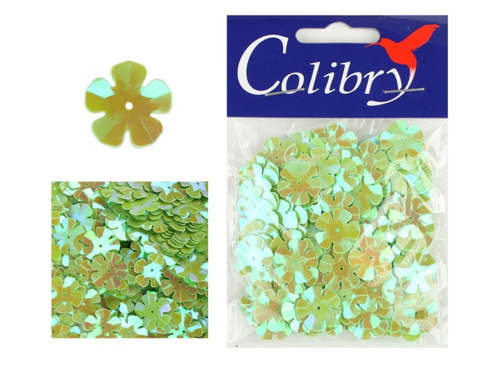 Пайетки фигурные голографические-(цветы)-10гр-14мм-Colibry