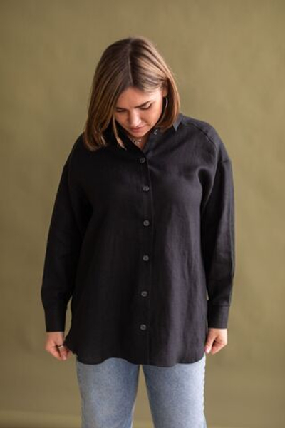 Рубашка Оверсайз изо льна черного цвета