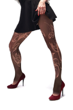 Бежево-черные колготки с рисунком в виде завитков (Размер: S-M-L) (Цвет: бежевый)