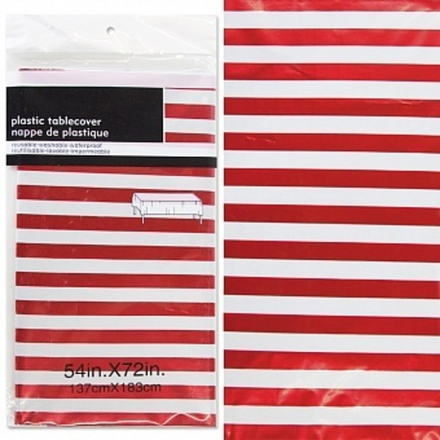 Скатерть одноразовая Полосы Люкс Красный Металлик 137*183 см.