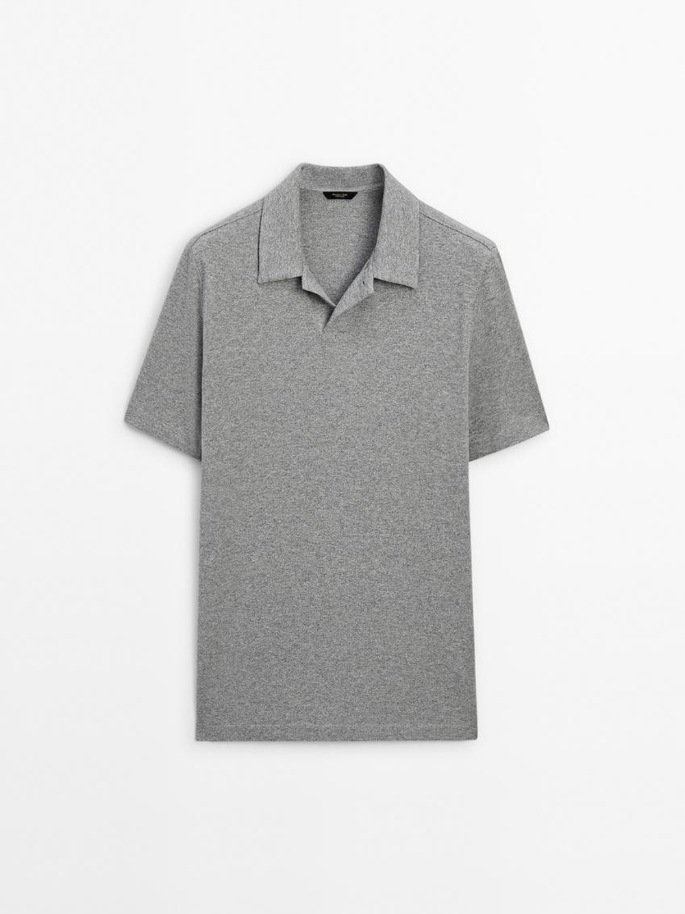 Massimo Dutti Поло из 100% хлопка с деталью из мулине, серый меланжевый