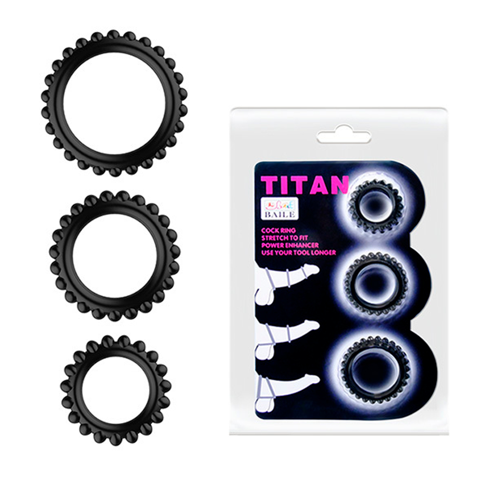 Набор из 3 эрекционных колец 3,3см, 3,8см и 4,3см Baile Titan BI-210143