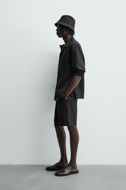 ZARA ШОРТЫ RELAXED FIT ИЗ 100% ЛЬНА, ЧЕРНЫЙ