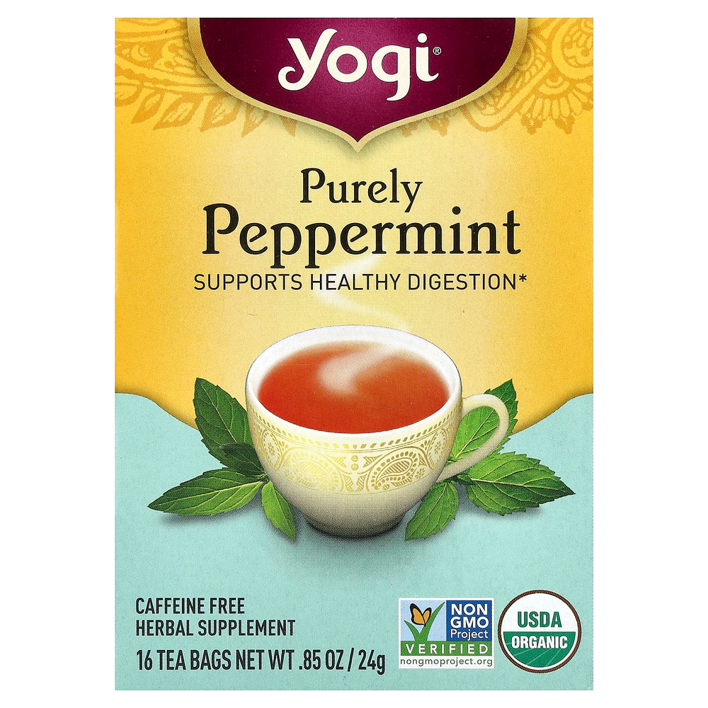 Yogi Tea, Purely Peppermint, без кофеина, 16 чайных пакетиков, 24 г (0,85 унции)
