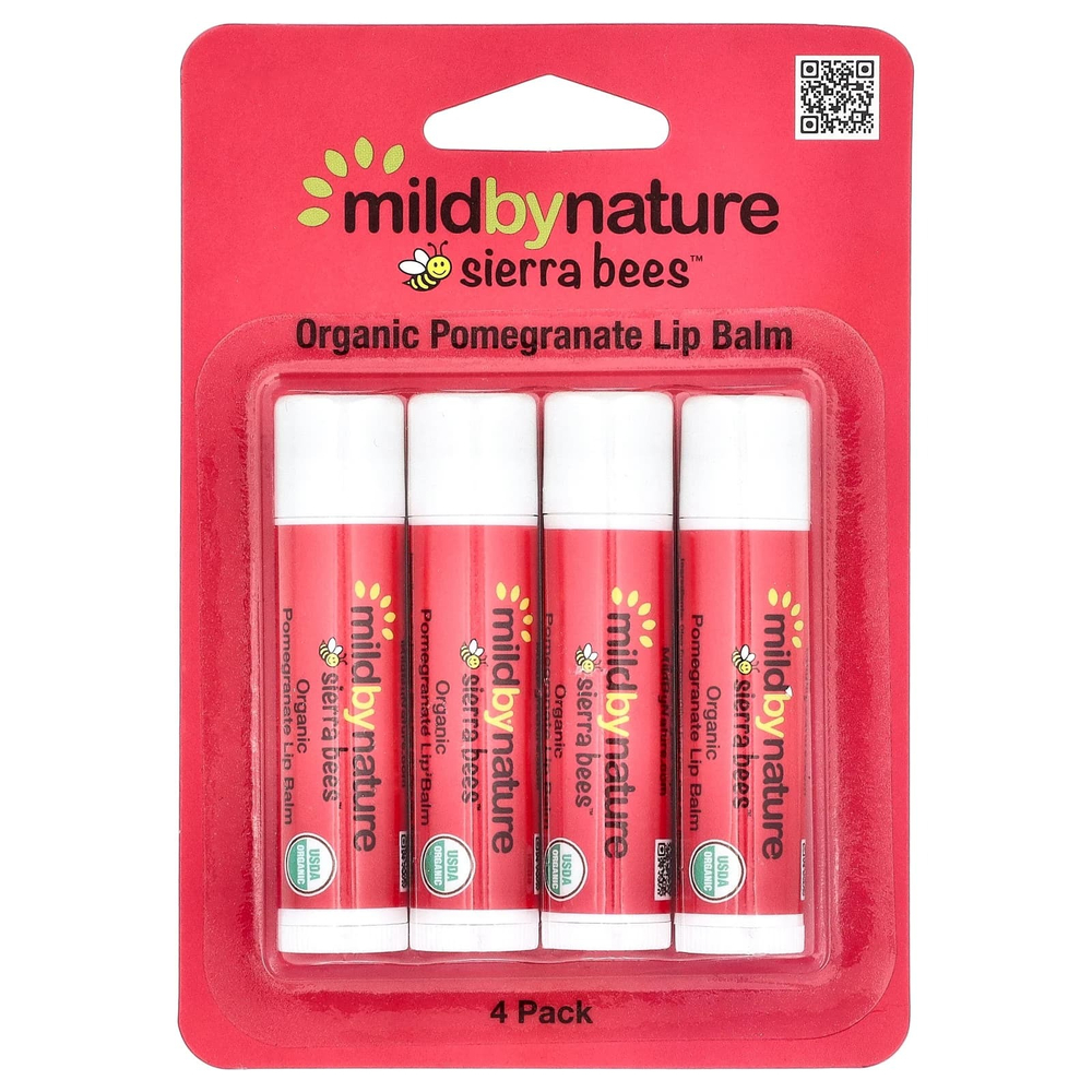Mild By Nature, Sierra Bees™, органические бальзамы для губ, гранат, 4 тюбика по 4,25 г (0,15 унции)