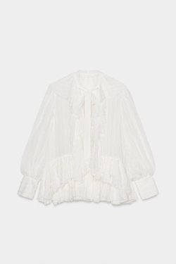 ZARA РУБАШКА С ВОЛАНАМИ ZW COLLECTION, БЕЛЫЙ