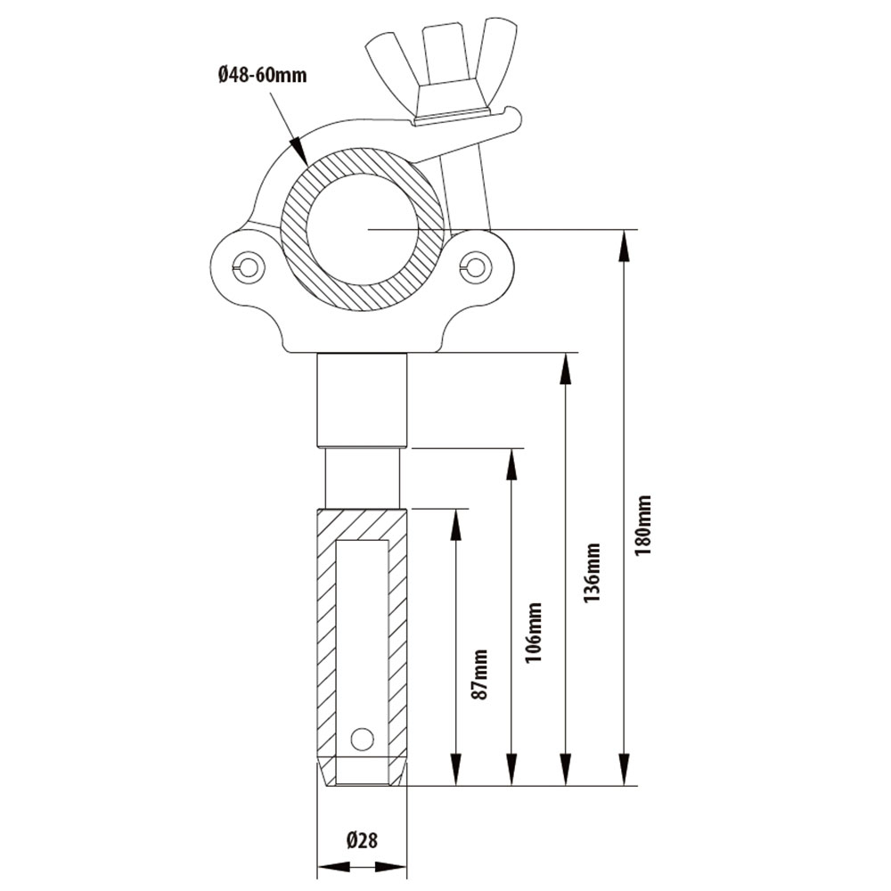 KUPO KCP-854 Mighty coupler w/28 mm spigot. Хомут (штифт 9/8") (Ø51-60↓200)