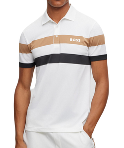 Мужское теннисное поло BOSS x Matteo Berrettini Slim-fit Striped Polo Shirt - white