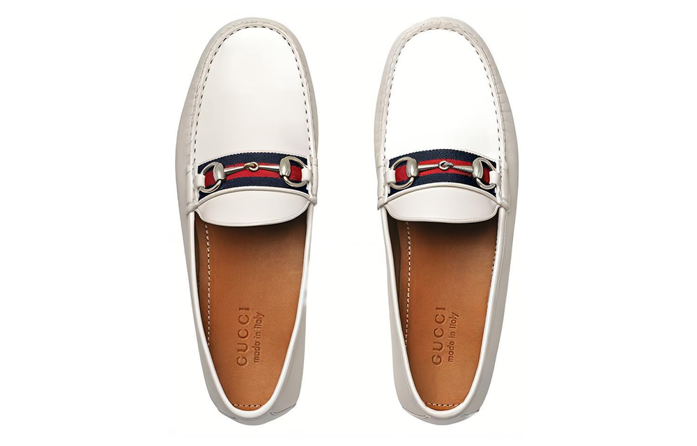 GUCCI Stripe Leather Flat Men White