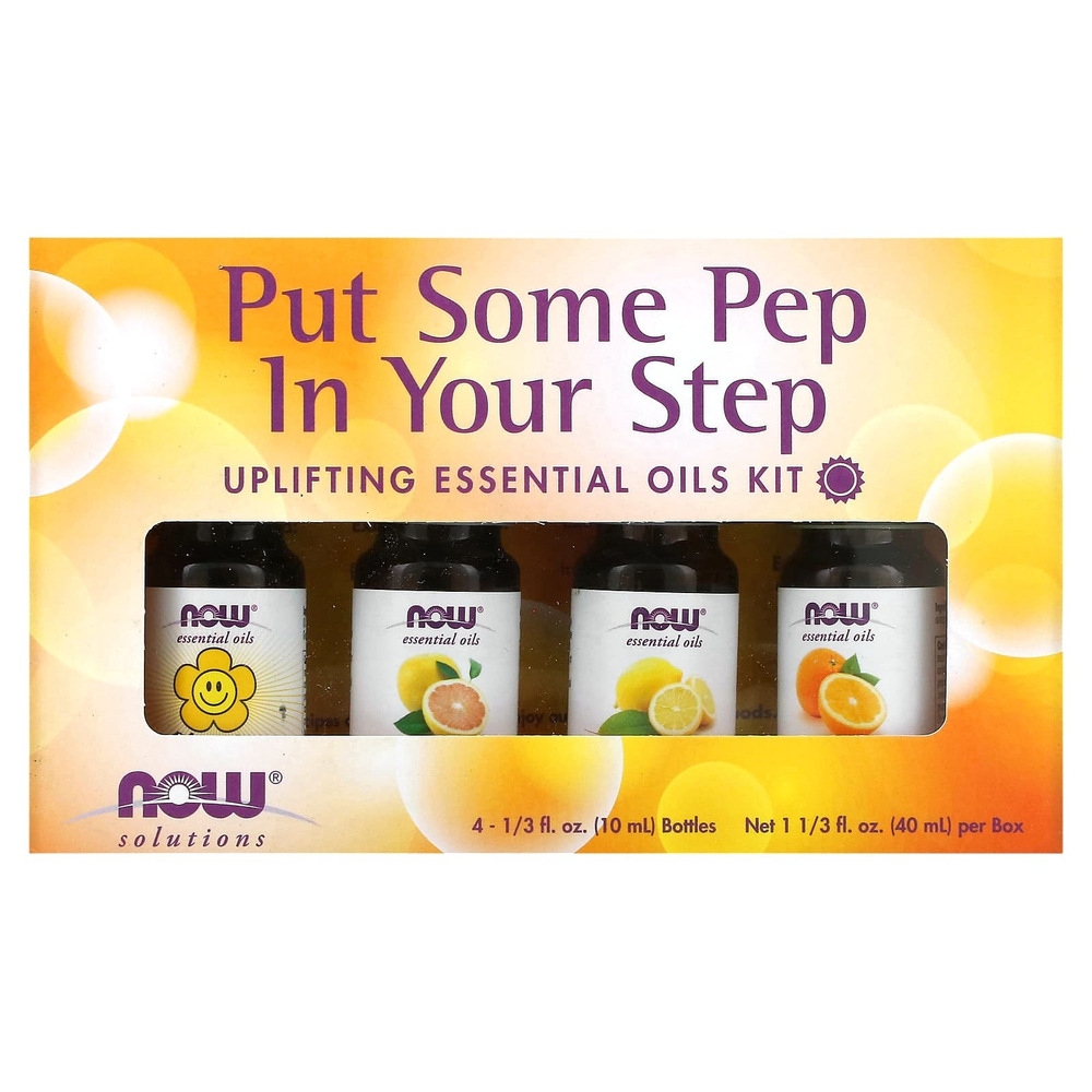 NOW Foods, Solutions, Put Some Pep in Your Step, набор эфирных масел для бодрости, 4 флакона по 10 мл (1,3 жидк. Унции)