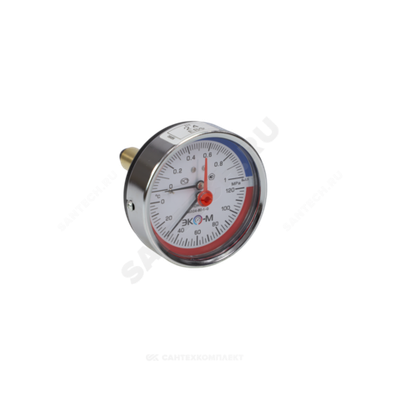 Термоманометр МД04 осевой Дк80 0-1,0 МПа L=40мм G1/4" 120С с переходником на G1/2" ЭКОМЕРА МД04-80-G-1МПа-120-L-40-ОИ