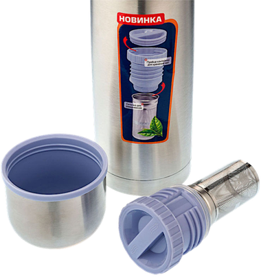 Термос 0.75л Биосталь NB-750Z с узкой горловиной Пробка с ситичком Серый (28ч соохраняет тепло) 80х290мм Вес 0.490кг