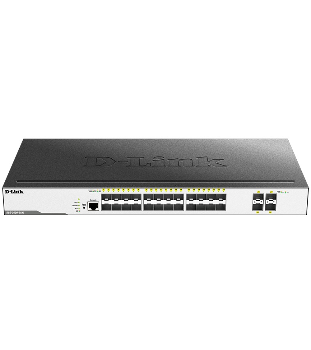 Коммутатор D-Link PROJ Managed L2 Switch 24x1000Base-X SFP, 4x10GBase-X SFP+, CLI, RJ45 Console, RPS, Dying Gasp