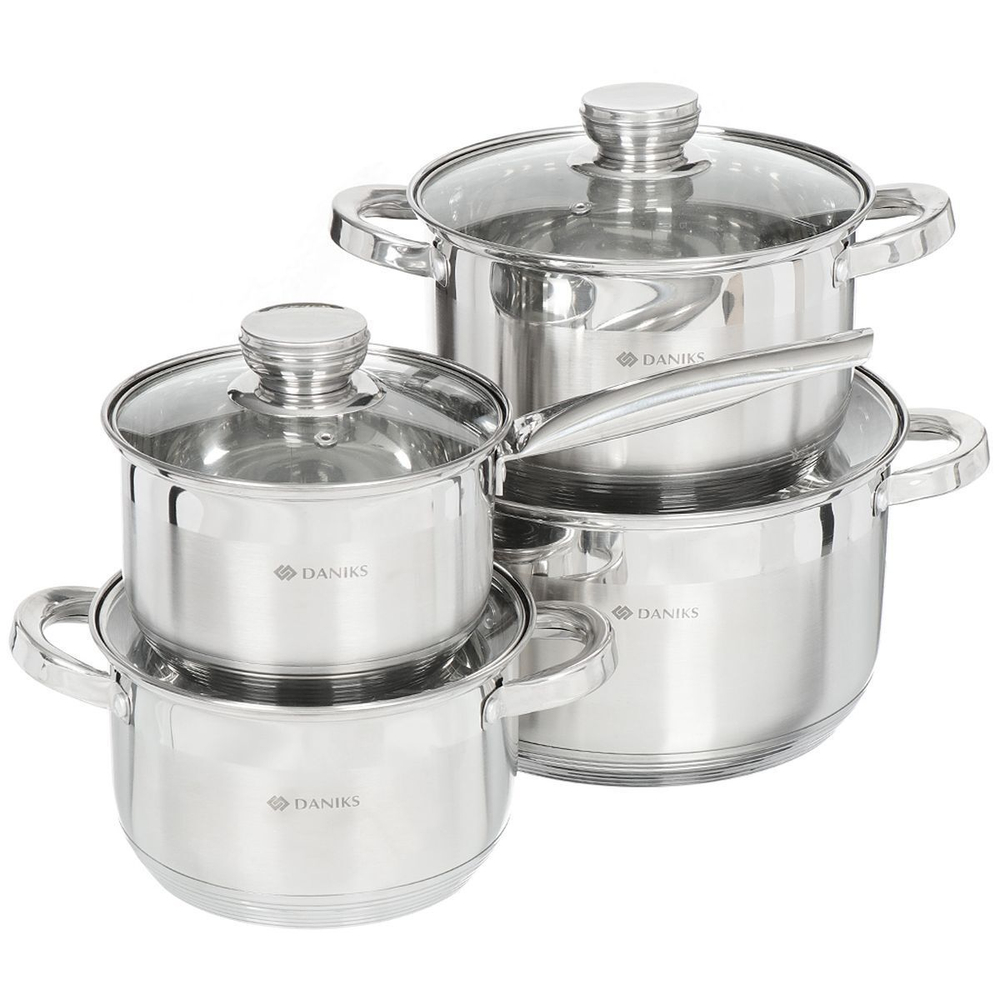 Набор посуды нерж, 8 пр, кастрюли 3,4,6.5 л, ковш 2 л, индукц, Daniks, Стандарт PR, SD-8-2