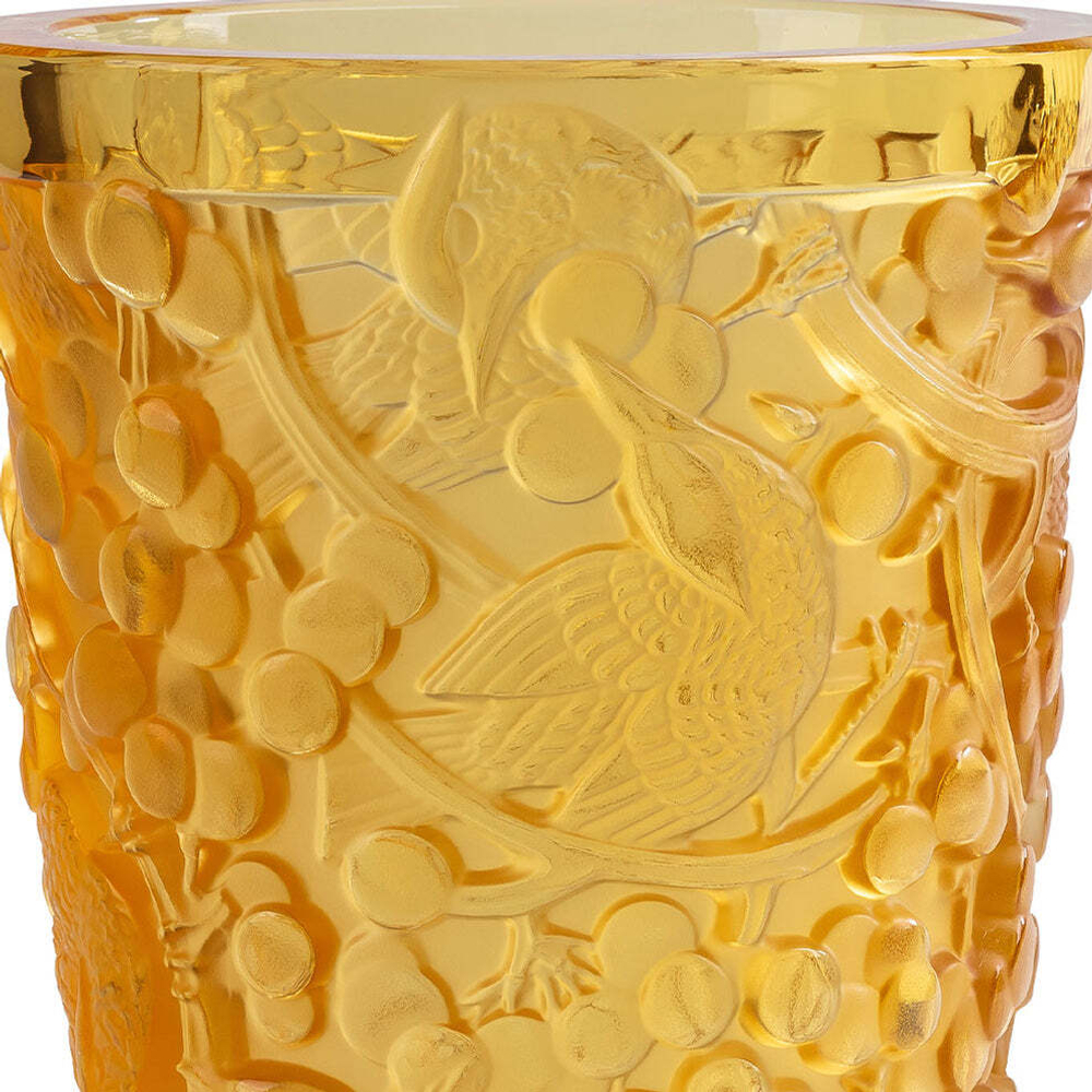 Ваза Lalique Merles et Raisins янтарная, 22.2 см