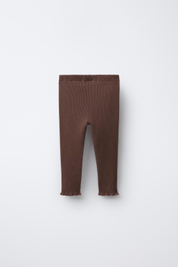 ZARA ТРИКОТАЖНЫЕ ЛЕГИНСЫ С БАНТОМ, ШОКОЛАДНЫЙ