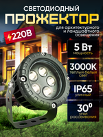 Прожектор для архитектурного и ландшафтного освещения 220V 5W 3000К теплый белый, угол 30 градусов