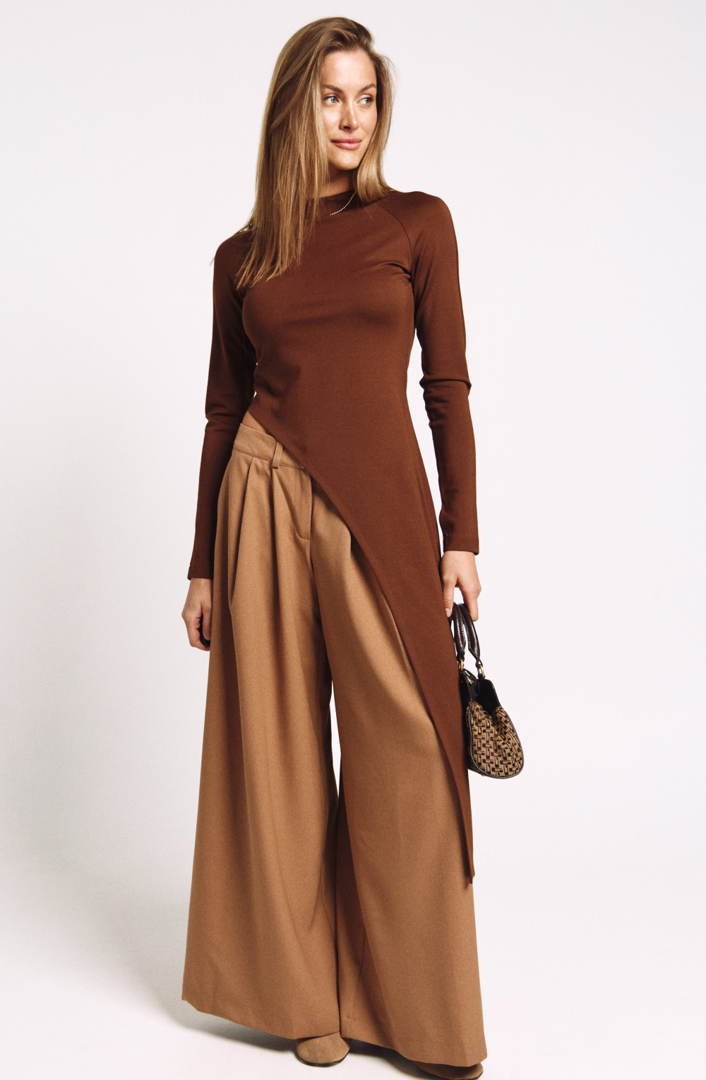 Лонгслив асимметричный 1239 корица