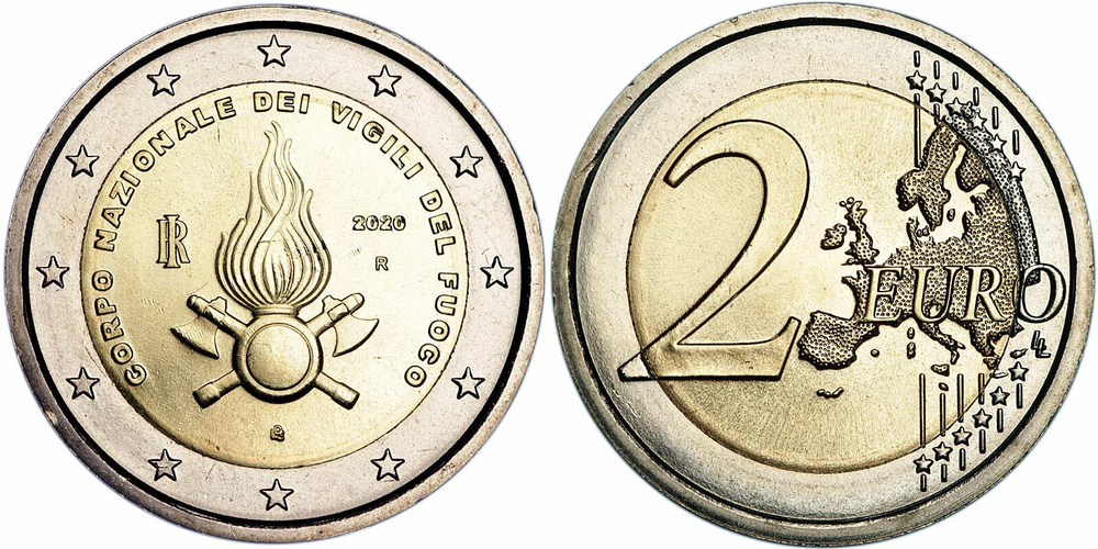 Италия 2 евро, 2020 Национальный корпус пожарных UNC