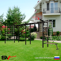 Уличная шведская стенка Sv Sport рукоход х 2 с комплектом турник прямой У51255К (Турник/Брусья/Стойка/Скамья/Щит баскет/Кронш бокс/Канат/кольца/лестница/Сетка)