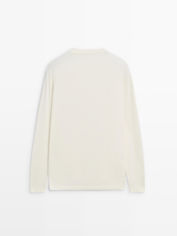 Massimo Dutti Хлопковая футболка с длинными рукавами, натуральный