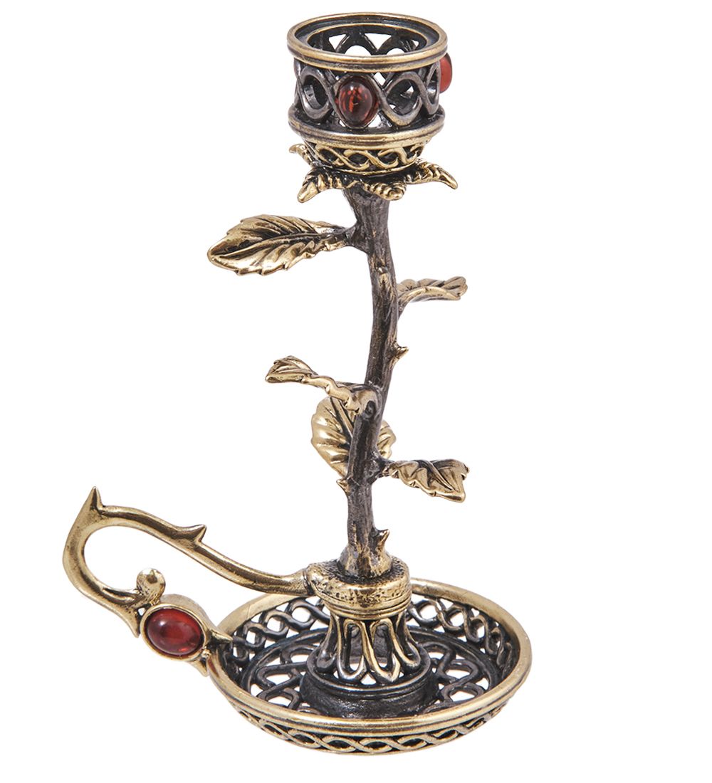 Народные промыслы AM-4133 Подсвечник «Роза Чайная» (латунь, янтарь)