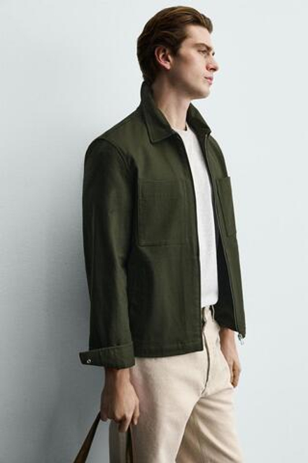 ZARA КУРТКА-РУБАШКА REGULAR FIT С КАРМАНАМИ, ХАКИ